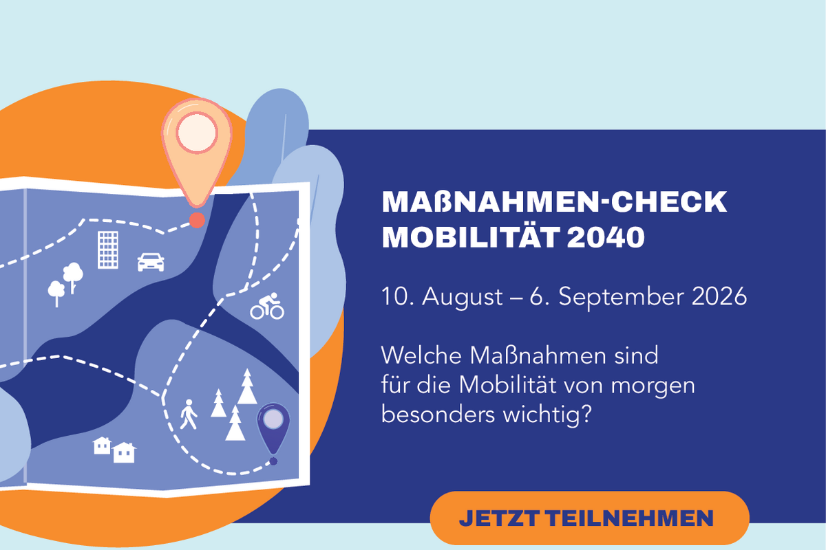 Plakat zur Online-Beteiligung zum Maßnahmen-Check im Projekt Mobilitätsentwicklungsplan.