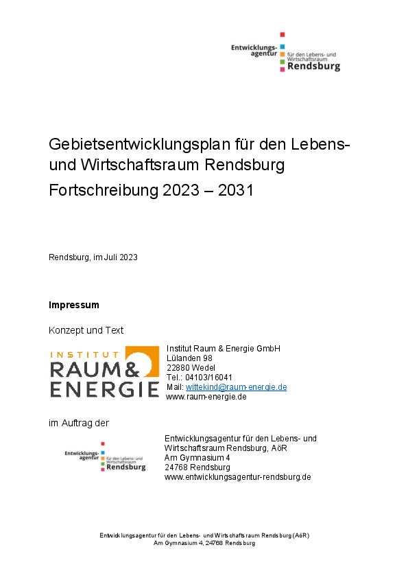 Hier finden sie die Fortschreibung zur Gebietsentwicklungsplan für den Lebens- und Wirtschaftsraum Rendsburg