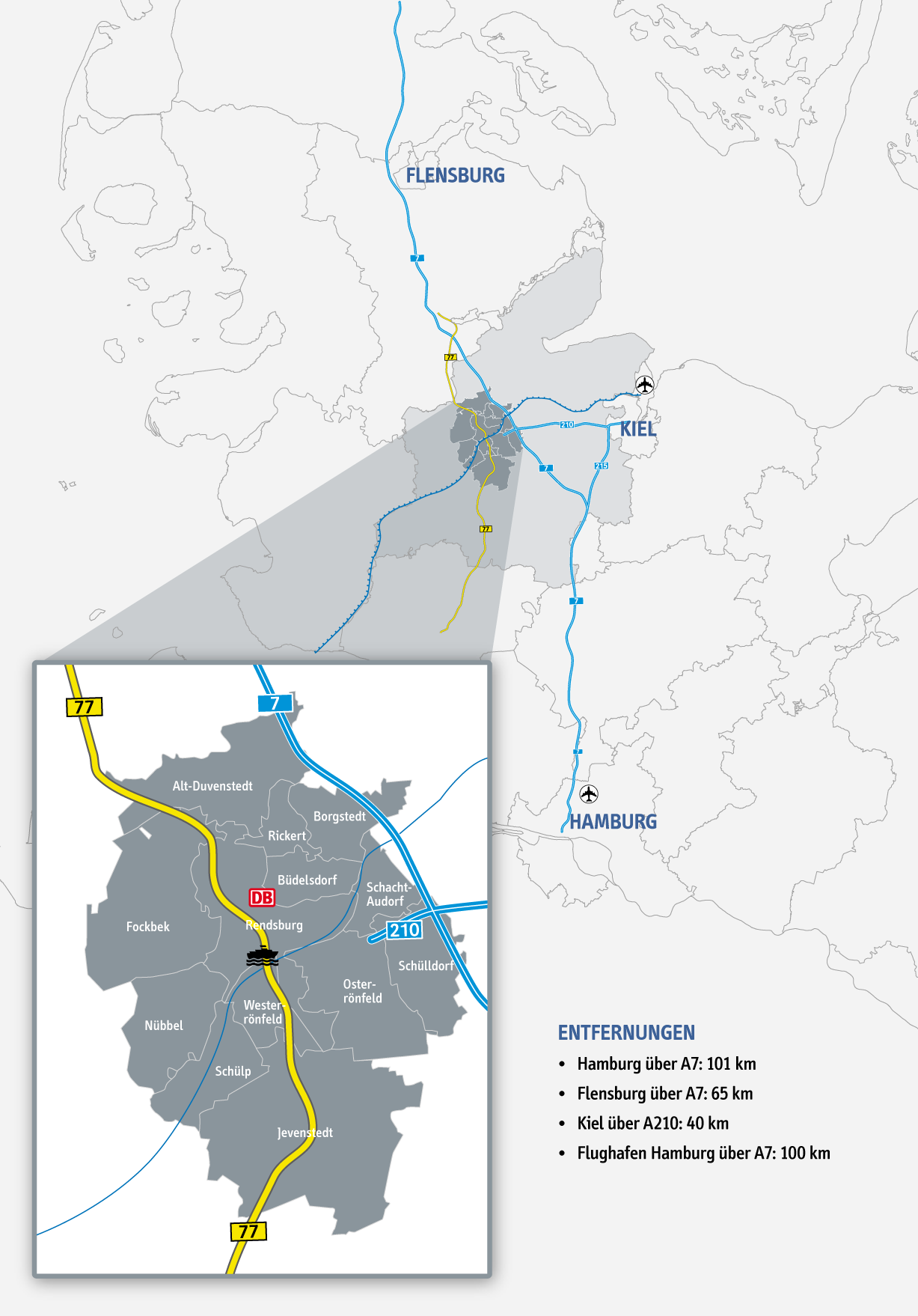 Karte von Rendsburg und Umgebung